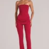 Pantalon ajusté taille moyenne Lumi  en rouge cerise