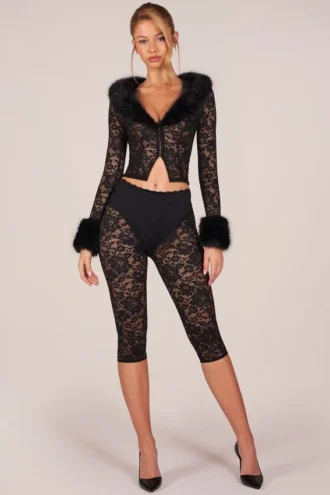 Pantalon capri Annalisa à lacets  en noir