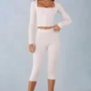 Pantalon capri Selene en maille à taille mi-haute, couleur ivoire Pantalon capri Selene en maille à taille mi-haute, couleur ivoire