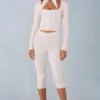 Pantalon capri Selene en maille à taille mi-haute, couleur ivoire Pantalon capri Selene en maille à taille mi-haute, couleur ivoire