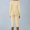 Pantalon capri Selene en maille, taille mi-haute, jaune beurre