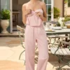 Pantalon Dalila à jambes larges en popeline de coton à rayures roses et blanches