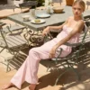 Pantalon Dalila à jambes larges en popeline de coton à rayures roses et blanches