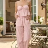 Pantalon Dalila à jambes larges en popeline de coton à rayures roses et blanches