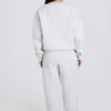 Pantalon de jogging ample à taille mi-haute en jersey de coton brossé, gris chiné Pantalon de jogging ample à taille mi-haute en jersey de coton brossé, gris chiné