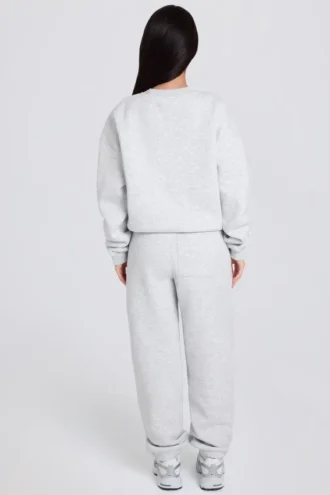 Pantalon de jogging ample à taille mi-haute en jersey de coton brossé, gris chiné
