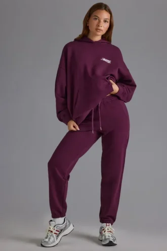Pantalon de jogging ample à taille mi-haute en jersey de coton doux, couleur raisin