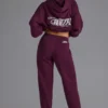 Pantalon de jogging ample à taille mi-haute en jersey de coton doux, couleur raisin Pantalon de jogging ample à taille mi-haute en jersey de coton doux, couleur raisin