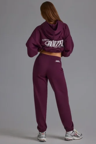 Pantalon de jogging ample à taille mi-haute en jersey de coton doux, couleur raisin
