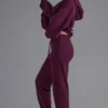 Pantalon de jogging ample à taille mi-haute en jersey de coton doux, couleur raisin Pantalon de jogging ample à taille mi-haute en jersey de coton doux, couleur raisin