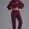 Pantalon de jogging ample à taille mi-haute en jersey de coton doux, couleur raisin Pantalon de jogging ample à taille mi-haute en jersey de coton doux, couleur raisin