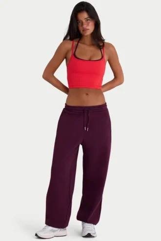 Pantalon de jogging ample taille moyenne en jersey de coton brossé, couleur bordeaux