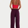Pantalon de jogging ample taille moyenne en jersey de coton brossé, couleur bordeaux Pantalon de jogging ample taille moyenne en jersey de coton brossé, couleur bordeaux