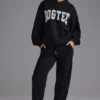 Pantalon de jogging décontracté en jersey de coton doux à taille mi-haute, noir Pantalon de jogging décontracté en jersey de coton doux à taille mi-haute, noir