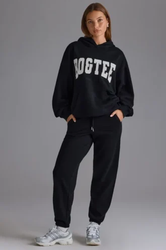 Pantalon de jogging décontracté en jersey de coton doux à taille mi-haute, noir