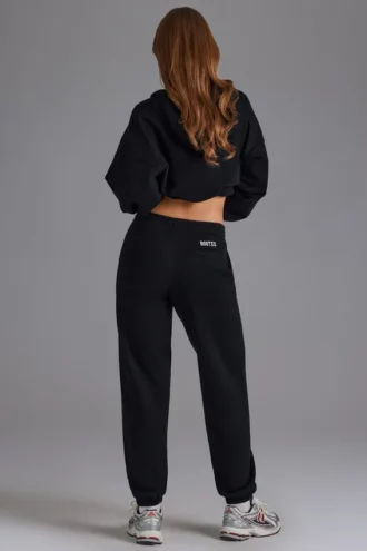 Pantalon de jogging décontracté en jersey de coton doux à taille mi-haute, noir