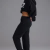 Pantalon de jogging décontracté en jersey de coton doux à taille mi-haute, noir Pantalon de jogging décontracté en jersey de coton doux à taille mi-haute, noir