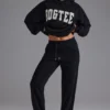 Pantalon de jogging décontracté en jersey de coton doux à taille mi-haute, noir Pantalon de jogging décontracté en jersey de coton doux à taille mi-haute, noir