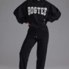 Pantalon de jogging décontracté en jersey de coton doux à taille mi-haute, noir Pantalon de jogging décontracté en jersey de coton doux à taille mi-haute, noir