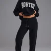 Pantalon de jogging décontracté en jersey de coton doux à taille mi-haute, noir Pantalon de jogging décontracté en jersey de coton doux à taille mi-haute, noir