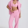 Pantalon de jogging en jersey de coton doux, taille mi-haute et jambes larges, couleur rose pâle Pantalon de jogging en jersey de coton doux, taille mi-haute et jambes larges, couleur rose pâle