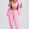 Pantalon de jogging en jersey de coton doux, taille mi-haute et jambes larges, couleur rose pâle Pantalon de jogging en jersey de coton doux, taille mi-haute et jambes larges, couleur rose pâle