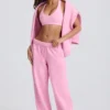 Pantalon de jogging en jersey de coton doux, taille mi-haute et jambes larges, couleur rose pâle Pantalon de jogging en jersey de coton doux, taille mi-haute et jambes larges, couleur rose pâle