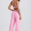 Pantalon de jogging en jersey de coton doux, taille mi-haute et jambes larges, couleur rose pâle Pantalon de jogging en jersey de coton doux, taille mi-haute et jambes larges, couleur rose pâle