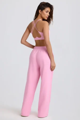Pantalon de jogging en jersey de coton doux, taille mi-haute et jambes larges, couleur rose pâle