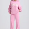 Pantalon de jogging en jersey de coton doux, taille mi-haute et jambes larges, couleur rose pâle Pantalon de jogging en jersey de coton doux, taille mi-haute et jambes larges, couleur rose pâle