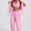 Pantalon de jogging en jersey de coton doux, taille mi-haute et jambes larges, couleur rose pâle Pantalon de jogging en jersey de coton doux, taille mi-haute et jambes larges, couleur rose pâle