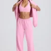 Pantalon de jogging en jersey de coton doux, taille mi-haute et jambes larges, couleur rose pâle Pantalon de jogging en jersey de coton doux, taille mi-haute et jambes larges, couleur rose pâle