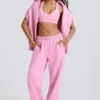 Pantalon de jogging en jersey de coton doux, taille mi-haute et jambes larges, couleur rose pâle Pantalon de jogging en jersey de coton doux, taille mi-haute et jambes larges, couleur rose pâle