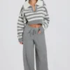 Pantalon de jogging en maille à taille mi-haute et jambes larges, gris