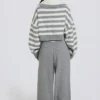 Pantalon de jogging en maille à taille mi-haute et jambes larges, gris