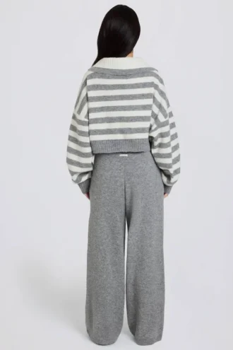 Pantalon de jogging en maille à taille mi-haute et jambes larges, gris
