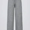 Pantalon de jogging en maille à taille mi-haute et jambes larges, gris