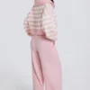 Pantalon de jogging en maille à taille mi-haute et jambes larges, rose pâle Pantalon de jogging en maille à taille mi-haute et jambes larges, rose pâle