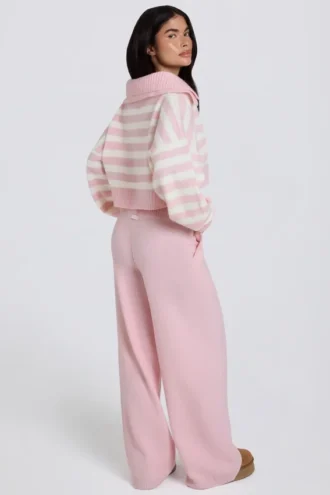 Pantalon de jogging en maille à taille mi-haute et jambes larges, rose pâle