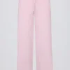 Pantalon de jogging en maille à taille mi-haute et jambes larges, rose pâle Pantalon de jogging en maille à taille mi-haute et jambes larges, rose pâle