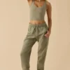 Pantalon de jogging en molleton de coton à taille mi-haute, vert kaki Pantalon de jogging en molleton de coton à taille mi-haute, vert kaki
