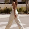 Pantalon de jogging en tissu éponge à jambes larges, couleur crème Pantalon de jogging en tissu éponge à jambes larges, couleur crème