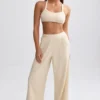 Pantalon de jogging en tissu éponge à jambes larges, couleur crème Pantalon de jogging en tissu éponge à jambes larges, couleur crème