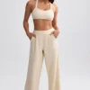 Pantalon de jogging en tissu éponge à jambes larges, couleur crème Pantalon de jogging en tissu éponge à jambes larges, couleur crème