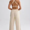 Pantalon de jogging en tissu éponge à jambes larges, couleur crème Pantalon de jogging en tissu éponge à jambes larges, couleur crème