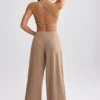 Pantalon de jogging en tissu éponge à jambes larges, couleur marron moka Pantalon de jogging en tissu éponge à jambes larges, couleur marron moka