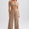 Pantalon de jogging en tissu éponge à jambes larges, couleur marron moka Pantalon de jogging en tissu éponge à jambes larges, couleur marron moka