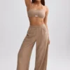 Pantalon de jogging en tissu éponge à jambes larges, couleur marron moka Pantalon de jogging en tissu éponge à jambes larges, couleur marron moka