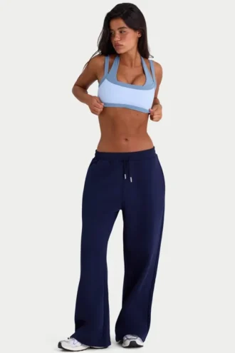 Pantalon de jogging à jambes larges en jersey brossé, bleu marine classique