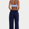 Pantalon de jogging à jambes larges en jersey brossé, bleu marine classique